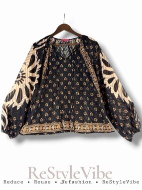 FLYING TOMATO Women’s Size M Top Shirt Blouse Bohemian Sheer Floral Long Sleeve